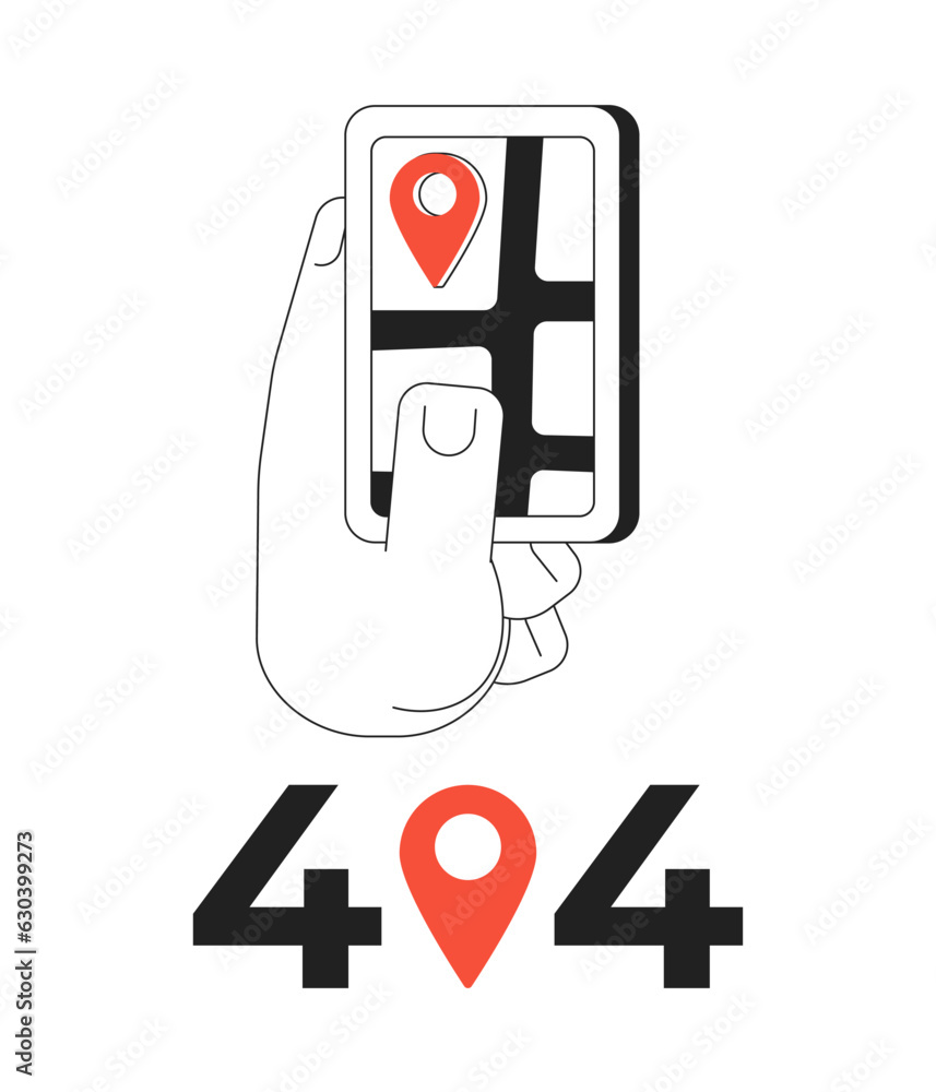 Aufkleber gps navigator on smartphone black white error 404 flash message. application. monochrome empty state