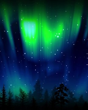 Aurora borealis animated looping background with a forest - POST 1080 x 1350
