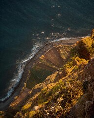 Tranquil landscape of a seascape from a vantage point atop a cliff in Madeira Island