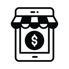 Dollar coin inside phone, A concept of m commerce icon, mobile shop vector design