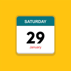 january 29 saturday icon with yellow background, calender icon