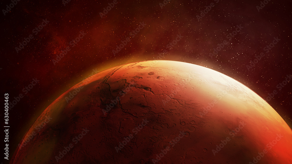 Poster close up view of the red planet mars.