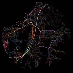 Colorful Map of PuertoLaCruz with all major and minor roads.
