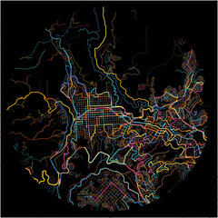 Colorful Map of Manizales with all major and minor roads.