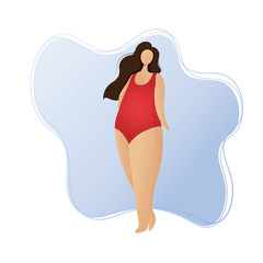 flat style girl in a red swimsuit