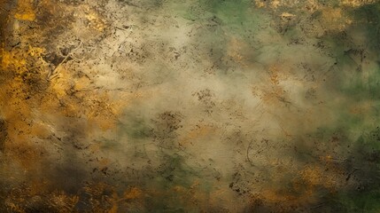 Distressed painted antique wall in green, pine green and gold texture. Beautiful distressed, weathered,  luxury vintage aged metal surface. Ancient, decayed, vintage texture parchment, background.