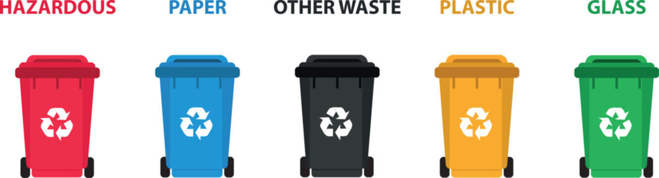 Iconos de Cubos de basura reciclable. Vector