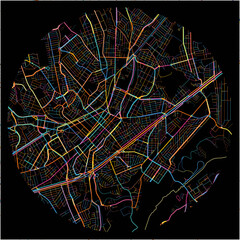 Colorful Map of Taubate with all major and minor roads.