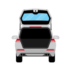 SUV Car Open Trunk in Back View. Opened Car Boot. Vector Illustration. 