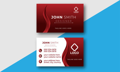 Modern Business Card - Creative and Clean Business Card Template. Elegant red gradient background with abstract red wavy lines shiny. Vector illustration