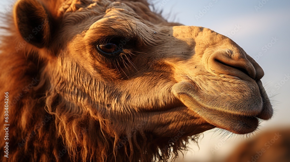Aufkleber a close up of a camel's face with a sky background. generative ai