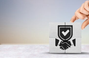 Trust and respect concept, wooden cubes on desk