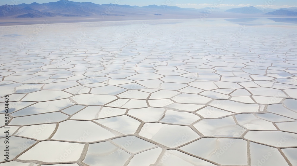 Poster a view of a vast expanse of land with mountains in the distance. generative ai