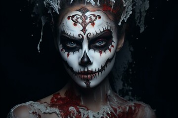 Halloween scary makeup female portrait. Scary woman. 