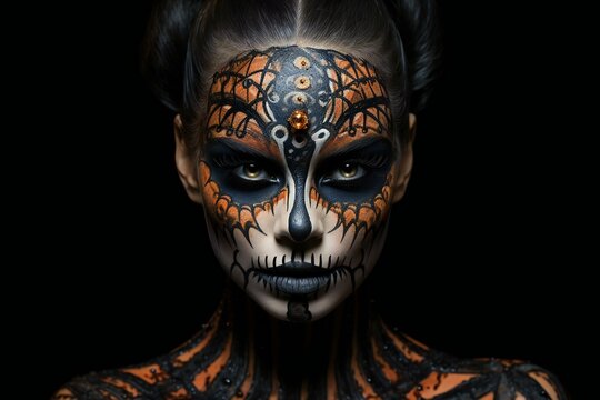 Halloween scary makeup female portrait. Scary woman. 