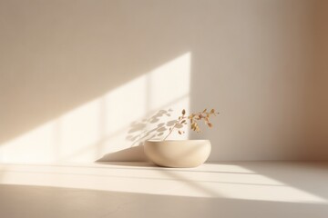 Serene 3D Counter Podium with Delicate Leaf Shadow