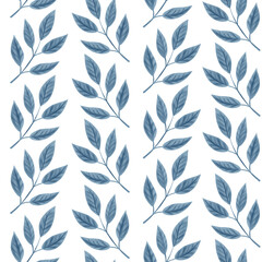 Rows of blue leaves on a white background