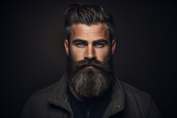 Obraz premium Generative ai collage of brutal man guy look in camera on black color background