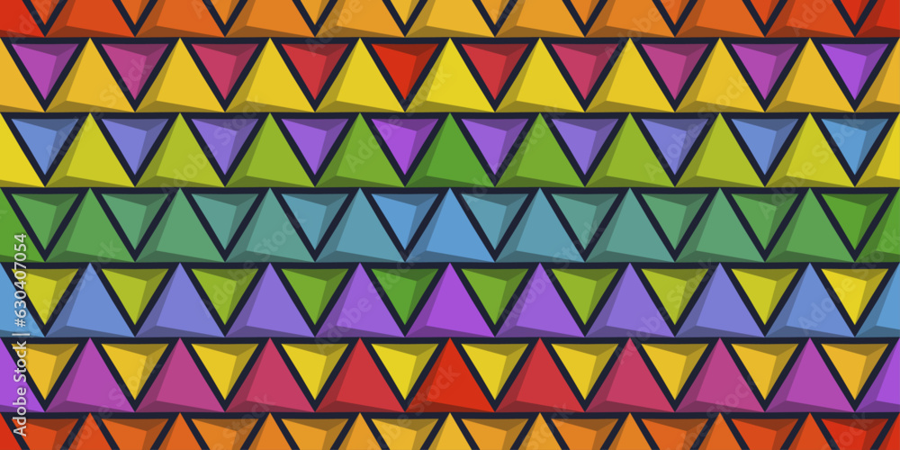 Aufkleber rainbow triangles. texture from colorful 3d triangles standing in rows. seamless vector print for te