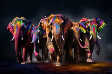 Dynamic Elephants in Colorful Powder Explosion