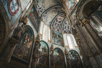 Fototapeta na wymiar Interior of the historic ornate Tomar Convent in Portugal