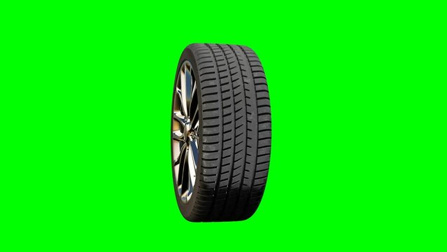 Wheel rotation footage on green screen, 3D illustrations rendering 