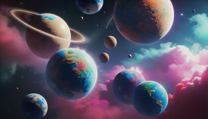 Abstract Planet on Magic Clouds. Generative AI