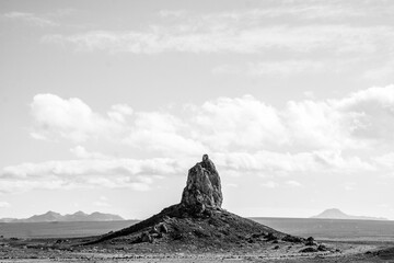 Grayscale shot of Trona Pinnacles under a cloudy sky in Death Valley, California