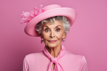 Generative AI closeup portrait of old gorgeous glamorous beautiful woman grandmother lady isolated background