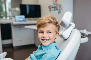 Generative AI closeup portrait of Dentist examining little boy girl child teeth in clinic healthcare concept
