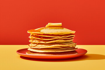 Stack pancakes collage created by generative ai illustration sweet dessert picture melting butter with maple syrup advert cafeteria brunch - obrazy, fototapety, plakaty