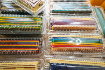 close-up of Kek Lapis Sarawak, traditional layered cake very popular in Kuching Sarawak Borneo. 