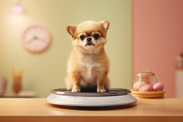 Curious Chubby Dog on Scale - Delightful Pet Image