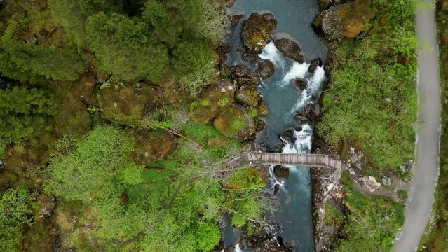 4K drone video of blue river on the trail to Bondhusvatnet in Hardanger, Norway.