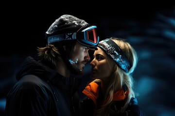 Man And Women Snowboarder Standsa Black Background . Women Snowboarders, Men Snowboarders, Black Background, Snowboarding Outfits, Snowboarding Gear, Snowboarding Tricks, Physical Fitness