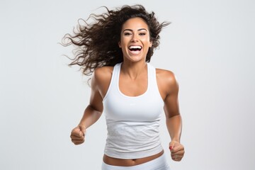 Fototapeta na wymiar Very Happy Woman A Determined Athlete In Sports Attire Ready To Compete . Very Happy Woman, Determined Athlete, Sports Attire, Competition Prep, Mental Training, Physical Exercise, Training Diet