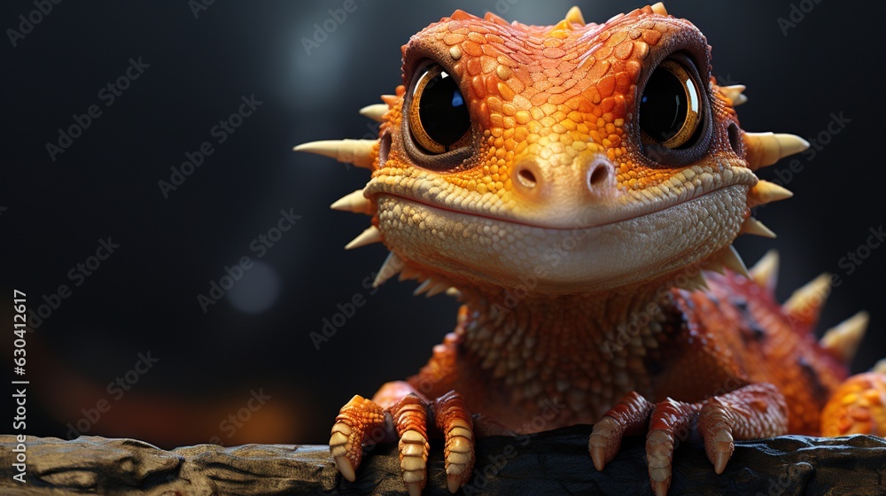 Poster a close up of a lizard with spikes on its head. generative ai