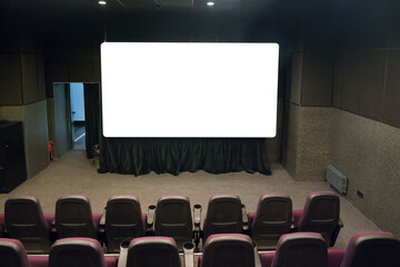 Empty stage in small movie theater and PNG isolated screen with transparent background