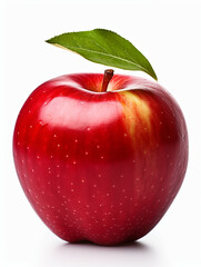 Close-up of red apple with leaf isolated on white background. 