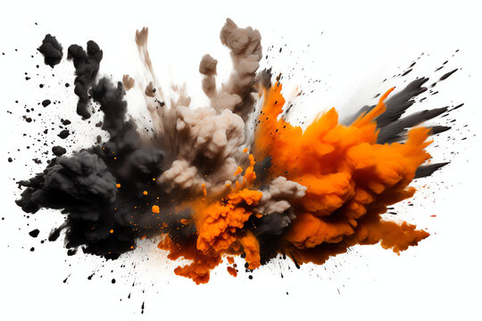 Black and orange paint explosion smoke cloud splash isolated on transparent background - Generative AI