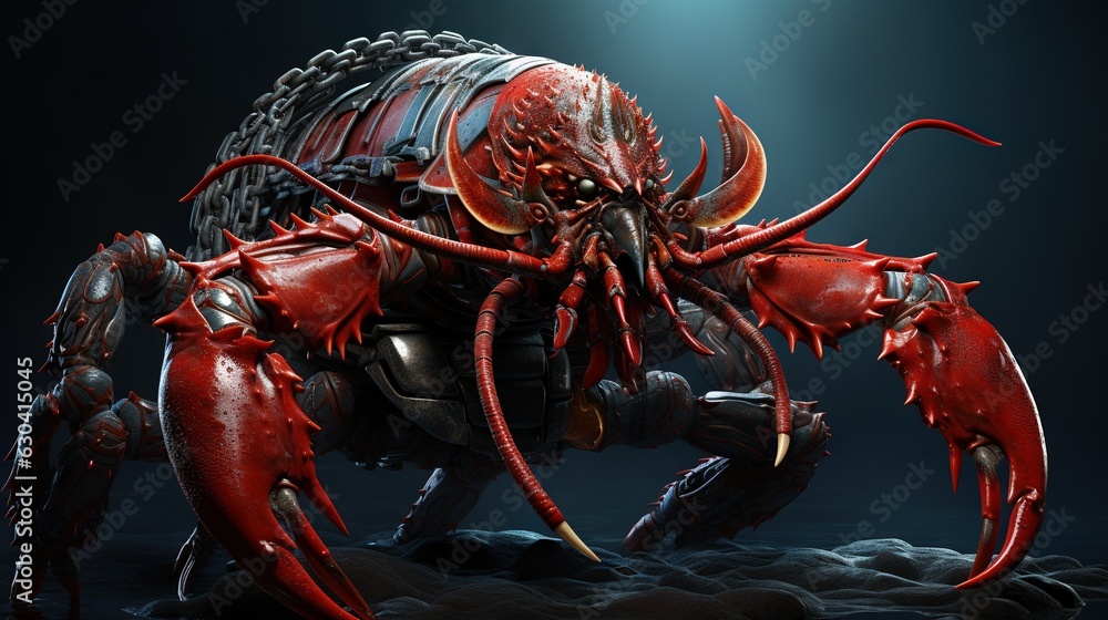 Poster a demonic looking creature with large claws and claws on it's face. generative ai
