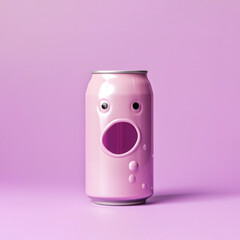 Beverage can in pastel purple color, creative summer refreshment layout.