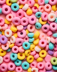 Colorful cheerful cereal background, soft pastel colors, happy morning mood.