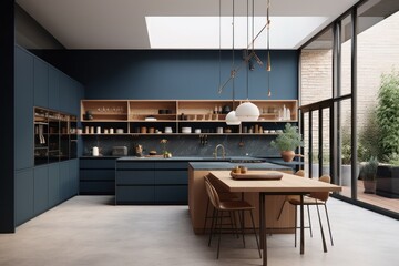 Modern Luxury - 3D Rendered Dark Blue Kitchen