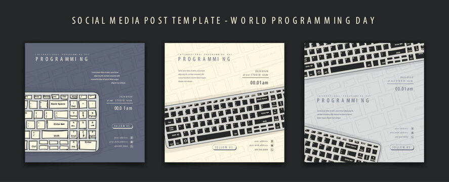 Social media post template with keyboard in hand drawn for international programming day campaign