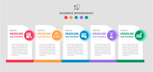 Step of business infographic muti-color process with circle and rectangle template design with icons, number and 5 options,Vector illustration.