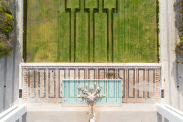 Aerial view of of fountain at Parque Eduardo VII, Eduard VII park in Lisbon, Portugal