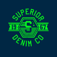 Superior Denim varsity typography distressed college graphic for t shirt print design vector