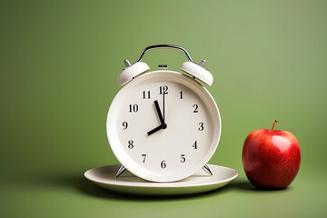 Clock on a plate. Eating within specific time frame. Weight management and healthy diet. Generative Ai