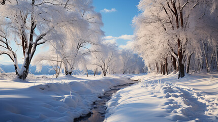 Beautiful winter landscape. Generative Ai